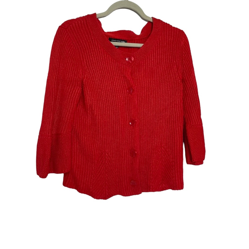 Jones New York Collection Knit Sweater Cardigan 3/4 Sleeve with Full Cuffs Sz M